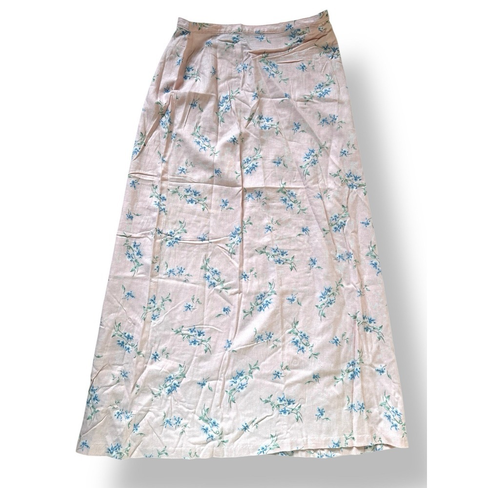 Liz Claiborne Vintage 90s‎ Floral Modest Pink Blue Maxi Linen Blend Skirt 10